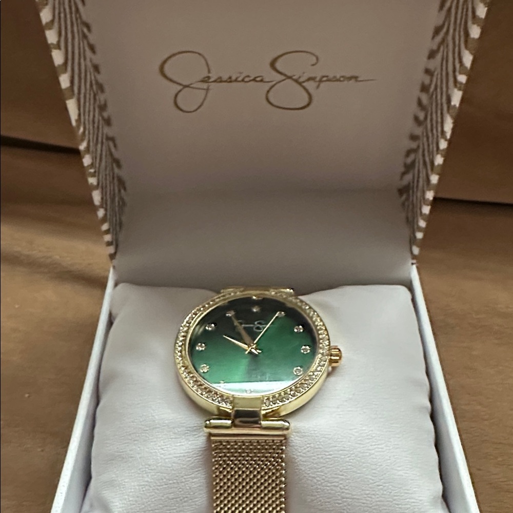 Jessica Simpson Gold Watch with Green Dial